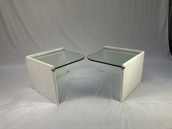 Image 1 of Italiaanse bijzettafel Set, marmer en glas