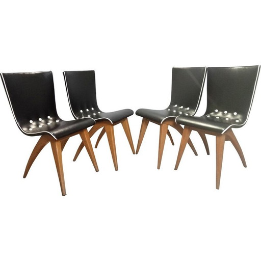 Set of 4 vintage swing dining chairs by G.J. Van Os for Van Os Culemborg, 1950s