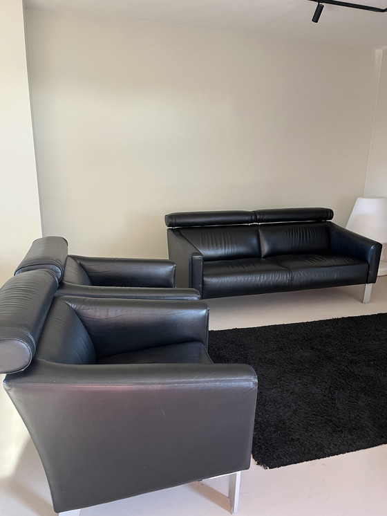 Image 1 of Leolux Patachou Sofa und 2 Sessel in schwarzem Leder