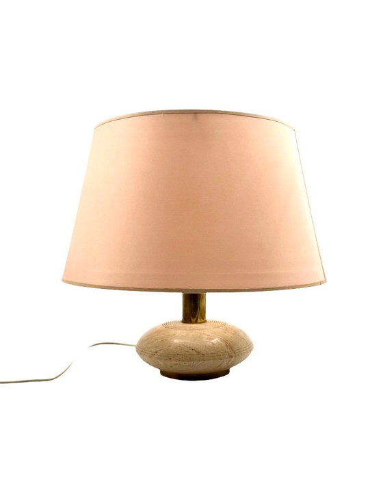 Image 1 of Travertine & brass table lamp base, Italy 1970s