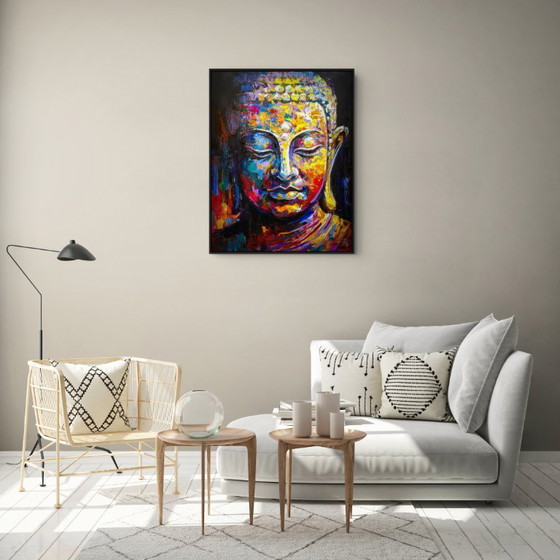 Image 1 of Unique hand-painted Buddha painting “Eternal Calm” – Seksak Jaichumchen – 80×100 cm