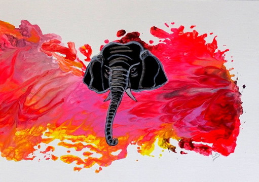 Elephant 3 Pink – schilderijen tekeningen, Paper