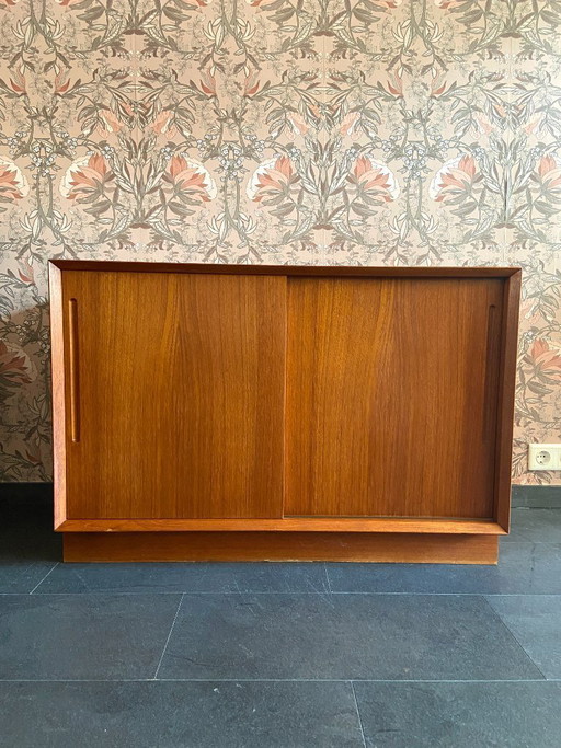 Compact vintage Danish sideboard with sliding doors by Chr. Linneberg