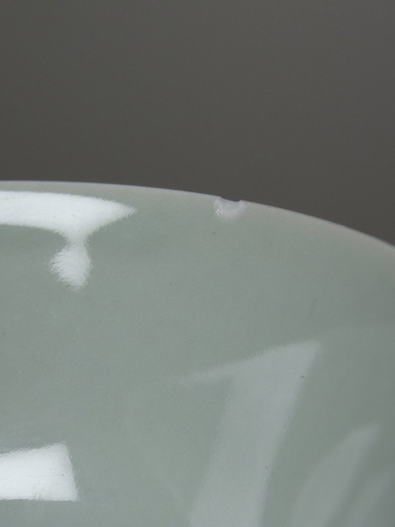 Image 1 of 4 Vintage celadon porcelain Chinese rice bowls from the 1970s-80s with koi carp reliefs
