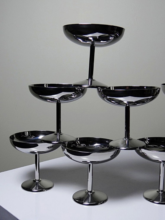 Image 1 of 8 Vintage stainless steel dessert bowls on feet in the Guy Degrenne style