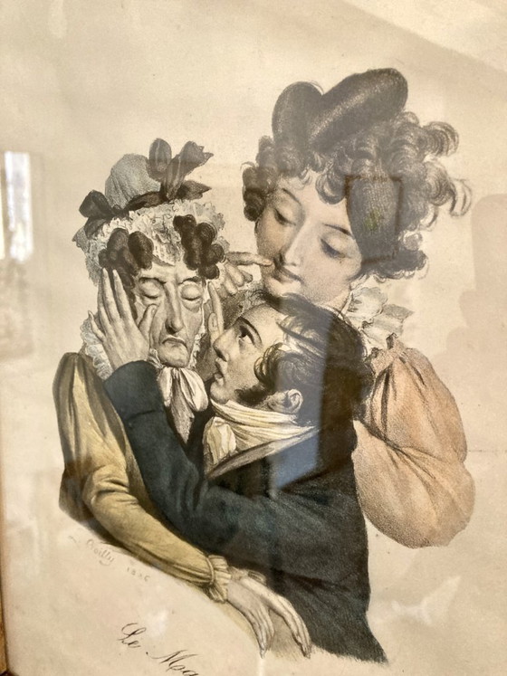 Image 1 of Acquaforte con aggiunta di colore, "Magnetismo", da un'opera di Boilly, XIX secolo.