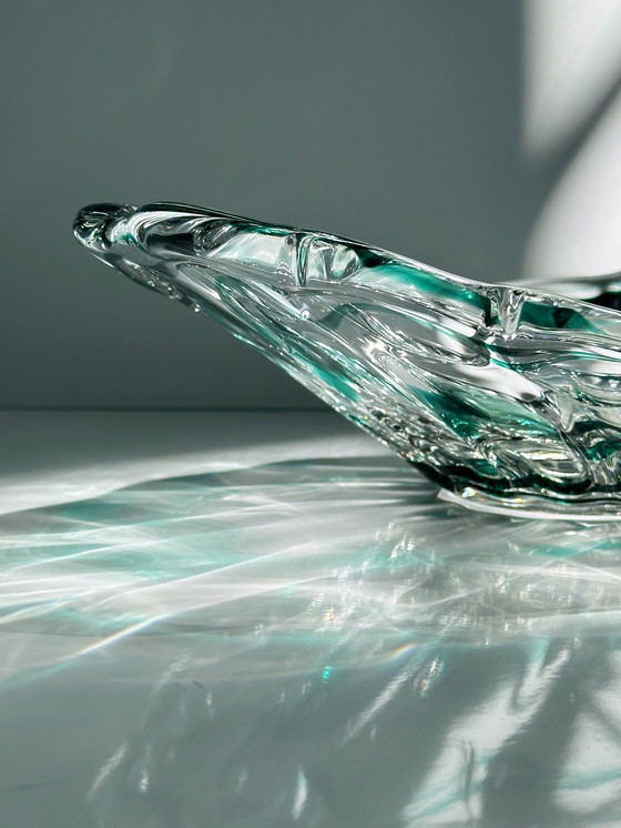 Image 1 of Ciotola vintage Murano in vetro trasparente verde a spirale, anni '70, metà secolo, Italia