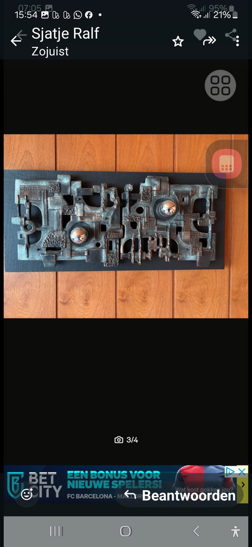 Brutalist wall lamp ceramic Brakelmann&Becker