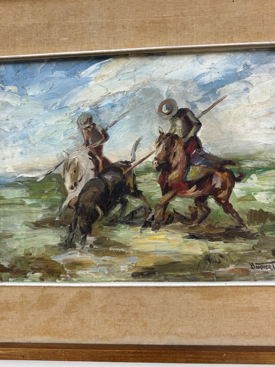 Tableau huile scène camarguaise 20ème – Peintures et dessins, Bois (photo 11 of 11)