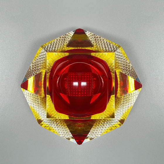 Image 1 of 1960s Gorgeous Red and Yellow Ashtray or Catchall by Flavio Poli for Seguso. Made in Italy