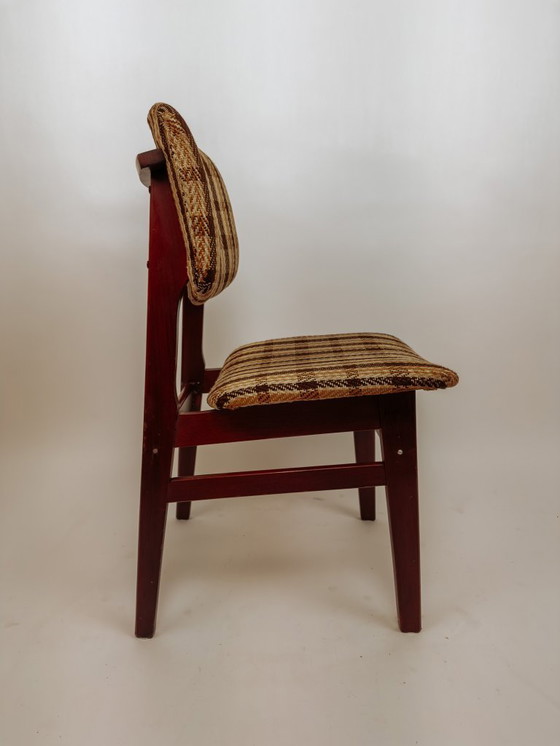 Image 1 of 4x Vintage houten eetkamerstoelen met blokte stof