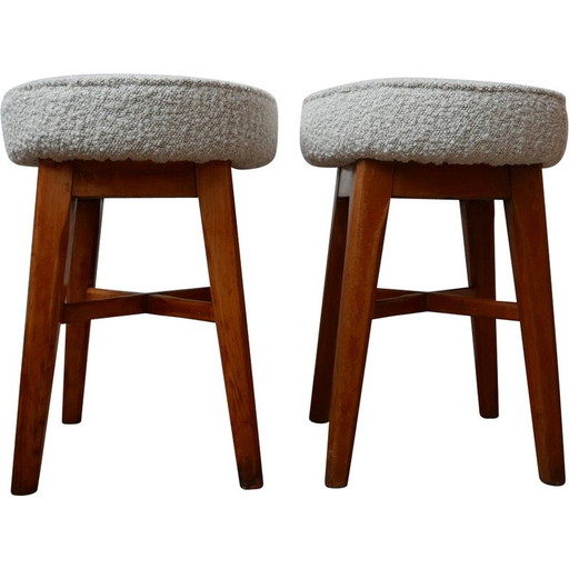 Paar Vintage-Hocker mit X-Fuß, England 1950