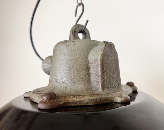 Image 1 of Lampada a sospensione industriale a gabbia in ghisa e smalto nero, anni '60