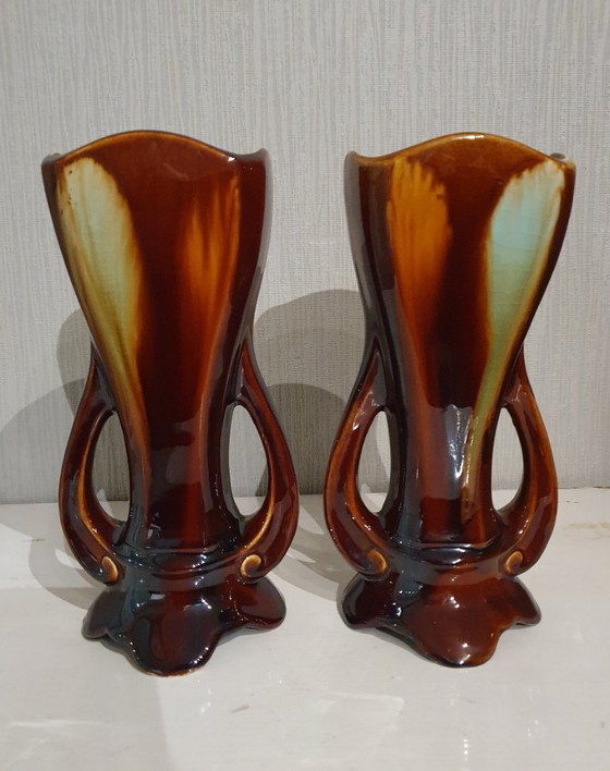 Belgian Art Deco Vases (Thulin), Glazed Earthenware, Ceramic, Multi Color (photo 3 of 9)