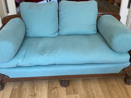 Bench With Webbing and Linen Upholstery