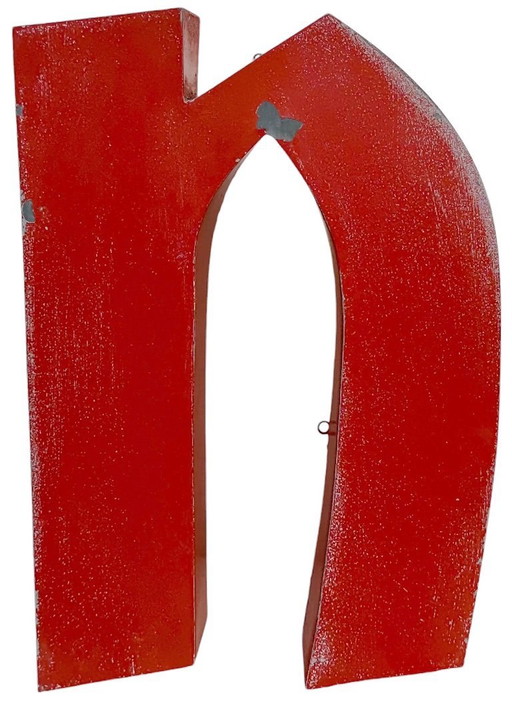 Vintage Red Iron Facade Letter N, 1970s