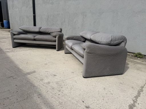 Cassina Maralunga 2x Divani 2 posti Tessuto Ribble Originale Bicolore Grigio Chiaro, Ottime Condizioni!