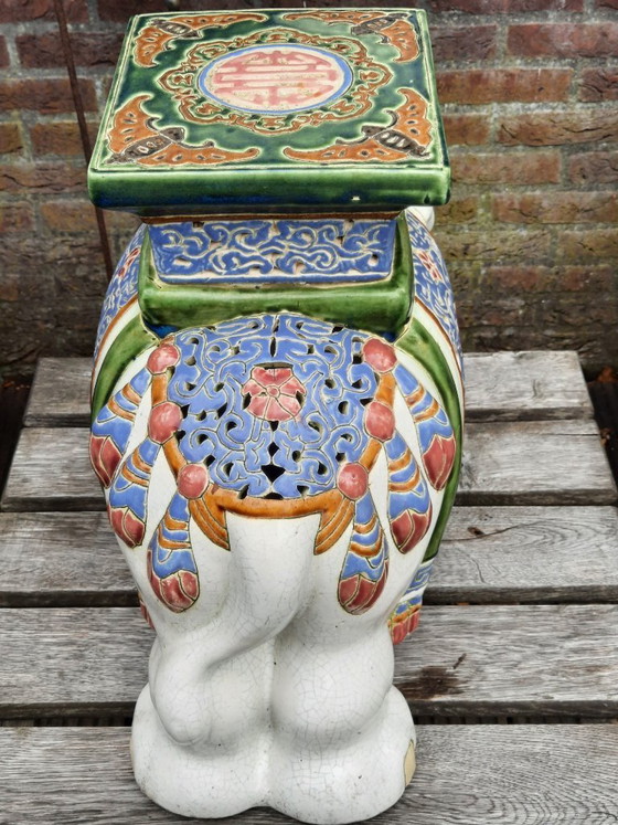 Image 1 of Vintage glazed figurative ceramic Chinese royal elephant garden stool, 20th century