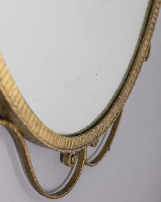 Image 1 of Vintage 1950s gold metal wall mirror designed by Pier Luigi Colli