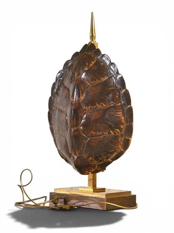 Image 1 of Monumental Tortoise Shell & Brass Lamp by Maison Jansen (1960s/1970s)