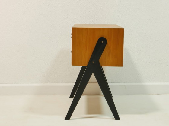 Image 1 of Meuble d'entrée vintage des années 1960, commode moderne du milieu du siècle, placage en érable, buffet à 2 tiroirs