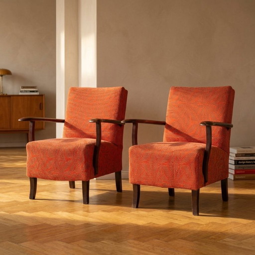 Par de sillones vintage de mediados de siglo con brazos de madera, Checoslovaquia, 72 × 61 × 82 cm – fauteuils (photo 2 of 8)