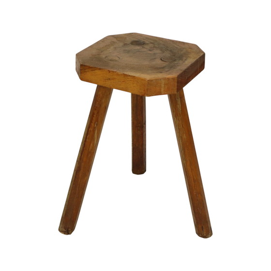 Image 1 of Antieke Eiken Driepoot Kruk Melkkruk