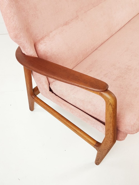 Image 1 of Vintage Bovenkamp Aksel Bender Madsen bankje | bank roze nieuw gestoffeerd