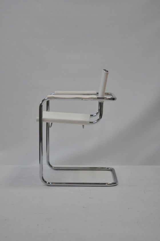 Image 1 of Set van 4 sledeframe stoelen – chroom & linnen (Chioccarello Lino) – herbekleed