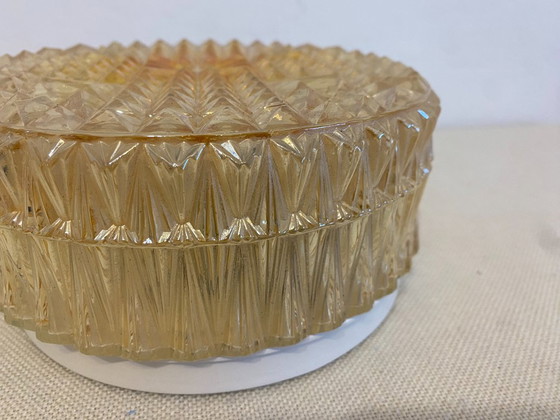 Vintage Geometric Pressed Glass Flush Mount Ceiling Light, 1970s (photo 5 of 11)