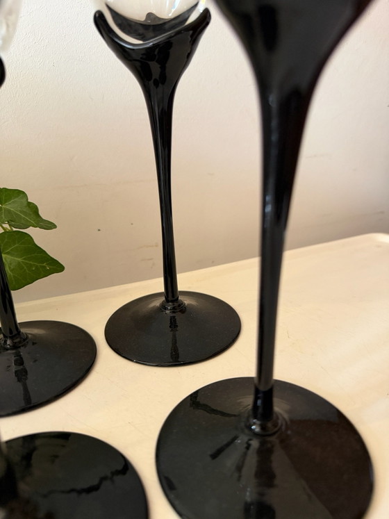Set of 4 Vintage Wine Glasses Black Stem, Glass & Decanter (photo 4 of 6)