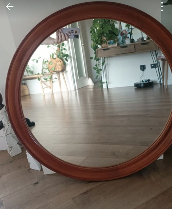 Mid-Century Italian Bentwood Oval Wall Mirror – 1970s – Artisan, Decoración de pared, Madera, Cristal (photo 5 of 5)