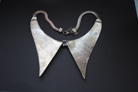 Image 1 of Antique collar necklace, handcrafted silver? Not hallmarked but signed.