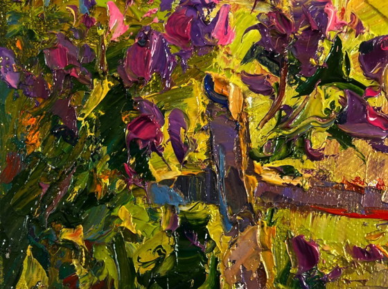 Image 1 of Original Oil Painting Summer Village Landscape The tenderness of dawn