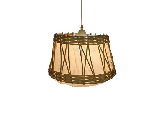 Image 1 of Philips - NPD 264 - hanglamp - pitriet - rotan - textiel - 60's