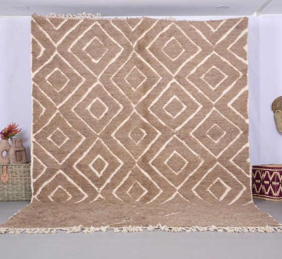 Image 1 of Authentic Beni Ouarain Rug, Ecru, Handmade in Soft Wool - 300x200cm