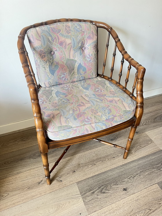 Image 1 of Vintage Hollywood regency stijl faux bamboo fauteuil