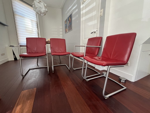 Chaises de salle à manger en cuir rouge foncé de qualité supérieure