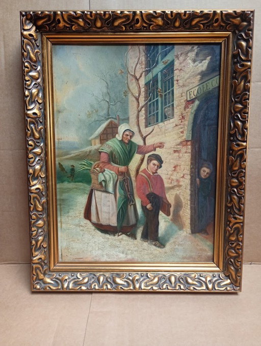 Authentic 19th-century French Genre Painting on Panel – École d'Écouen