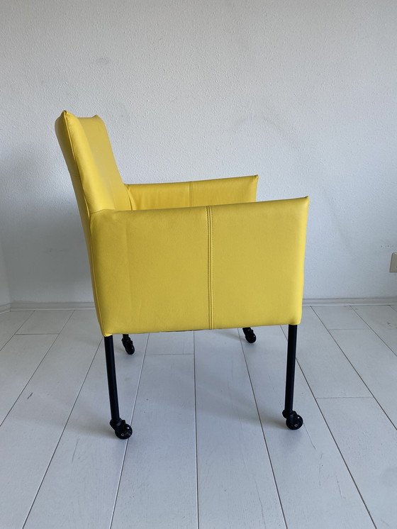 Image 1 of Luxurious yellow leather dining chairs with wheels
