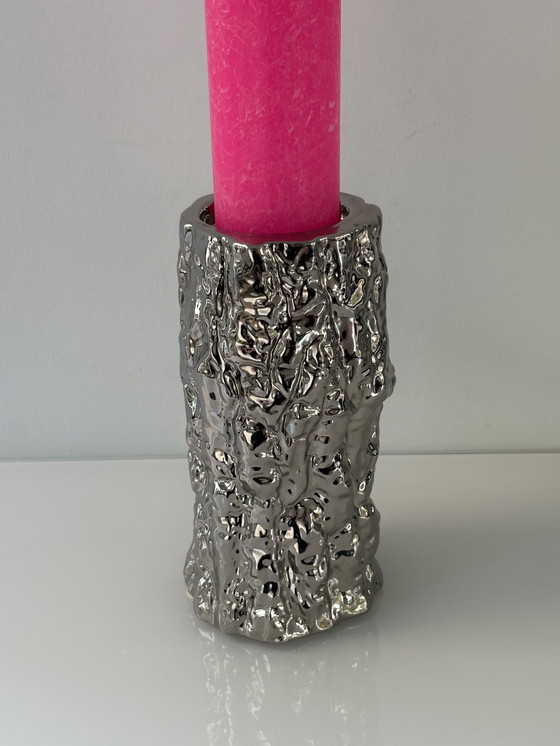 Image 1 of It’s about RoMi Amsterdam kandelaar boomstam in RVS zilverkleurige glazuur 