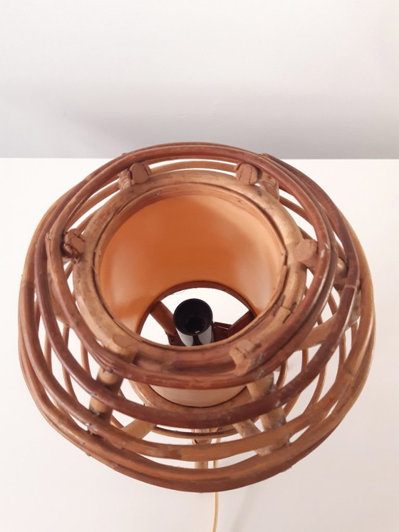 Image 1 of Beautiful vintage rattan table lamp, mcm bedside lamp rattan