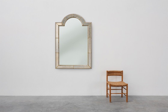 Image 1 of Large 20th Century Venetian Trapezium Mosaic Mirror with Brass Garlands