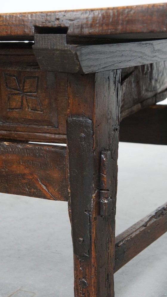 Image 1 of Antique Spanish Coffee Table From The 17th Century With Two Drawers