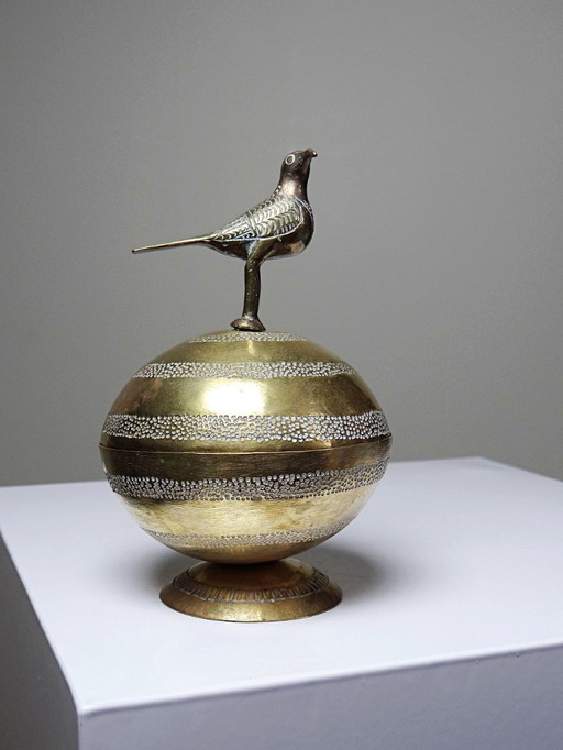 Petite Boite Globe Africaine Vintage Laiton/Bronze Doré Bénin Dahomey