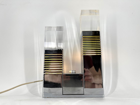 Image 1 of Vintage chrome and plexi table lamp attr. to Gaetano Missaglia, 1970s