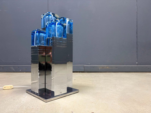 Vintage Cubico Table Lamp by Gaetano Sciolari, 1970s – tafellampen, Glass, Metal