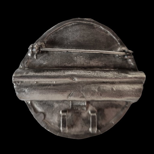 Grote massieve brutalistische zilveren broche / hanger 