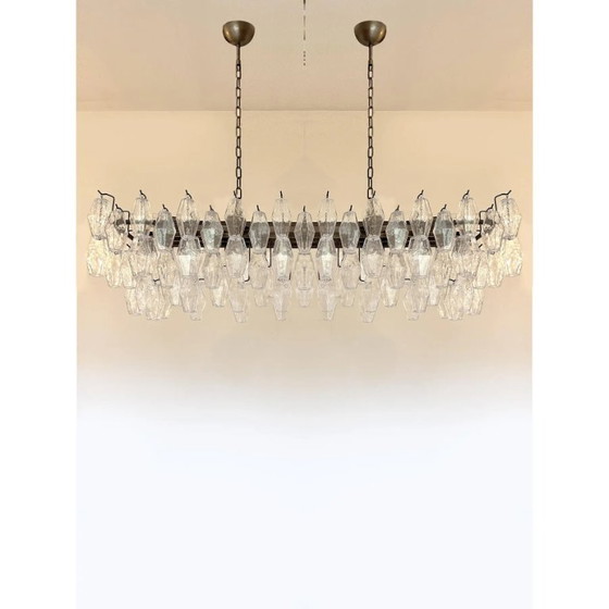 Image 1 of Lámpara de araña contemporánea rectangular "Poliedro" de cristal de Murano bruñido de Simoeng