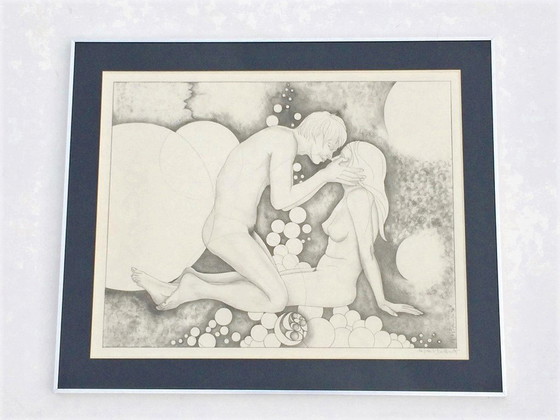 Image 1 of P. de Minter: Schets, 'Esoterische Naakt' jaren 70 ° Vintage ° Naakttekening